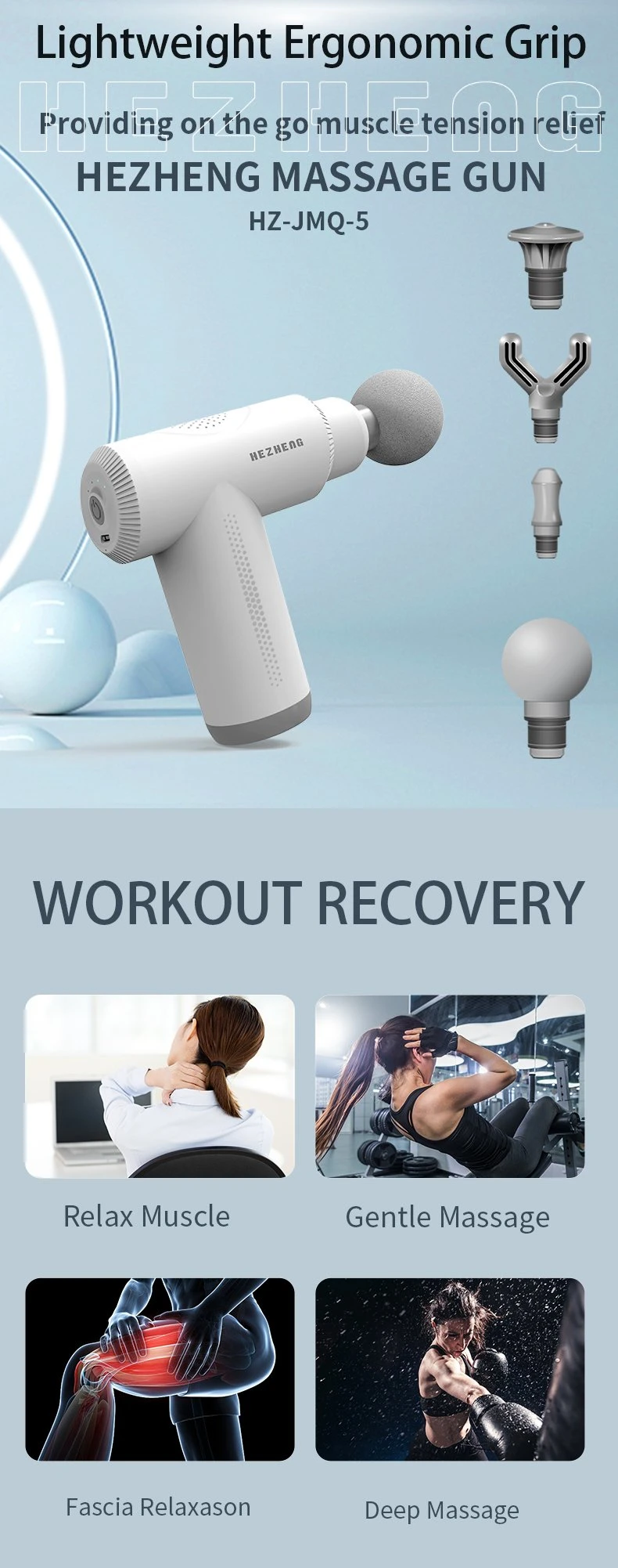 Percussion Massage Gun Deep Tissue Muscle Massage Gun for Athletes with 4 Massage Heads